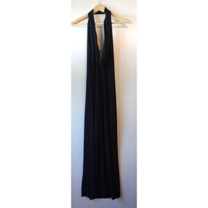 Vintage Cache Y2K Dress Womens Small Black Open Back Maxi Halter Party Gown 90s